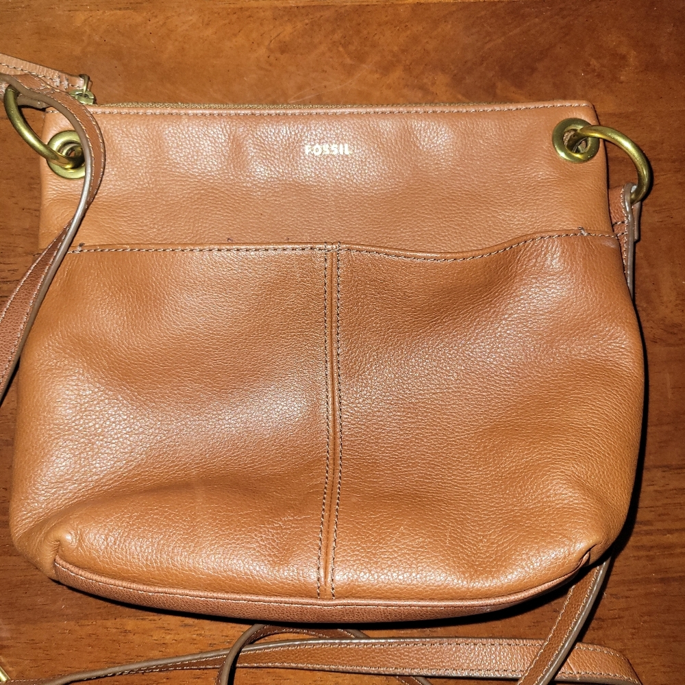Fossil Fiona Brown Crossbody Leather Bag Zip Close